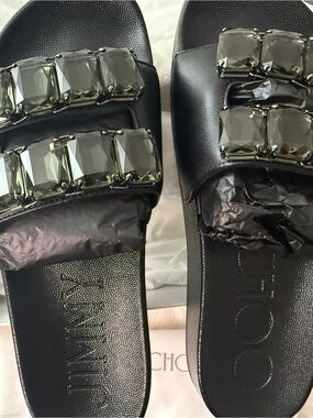 Jimmy Choo Black Jeweled Slide Sandals